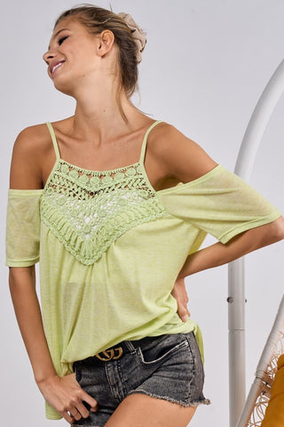 Shop BiBi Front Crochet Lace Adjustable Strap Top - High-Quality U.S. Made Women’s Fashion with Free & Fast Shipping