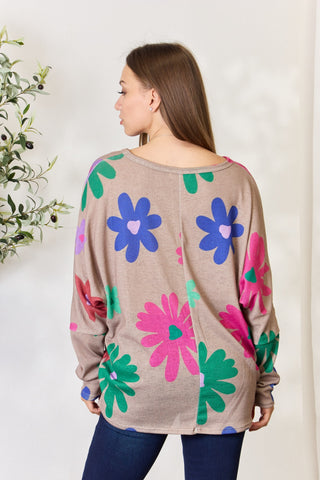 Shop Hopely Full Size Floral V-Neck Long Sleeve Top - High-Quality U.S. Made Women’s Fashion with Free & Fast Shipping