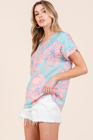 Shop BOMBOM Floral Short Sleeve T-Shirt - High-Quality U.S. Made Women’s Fashion with Free & Fast Shipping