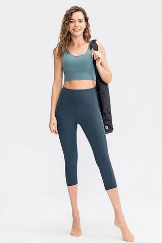 Shop Wide Waistband Cropped Active Leggings with Pockets - High-Quality U.S. Made Women’s Fashion with Free & Fast Shipping