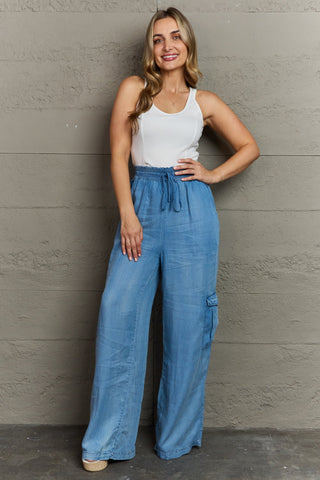 Shop GeeGee Out Of Site Full Size Denim Cargo Pants - High-Quality U.S. Made Women’s Fashion with Free & Fast Shipping