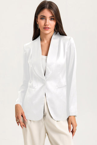 Shop White Long Sleeve Shawl Collar Blazer - High-Quality U.S. Made Women’s Fashion with Free & Fast Shipping