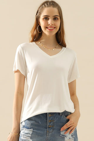 Shop WHITE Ninexis Full Size V-Neck Short Sleeve T-Shirt - High-Quality U.S. Made Women’s Fashion with Free & Fast Shipping