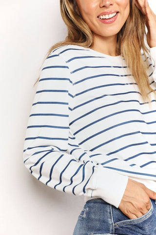 Shop Double Take Striped Long Sleeve Round Neck Top - High-Quality U.S. Made Women’s Fashion with Free & Fast Shipping