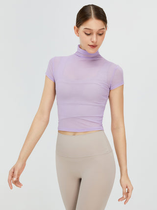 Shop Lavender Turtleneck Cap Sleeve Active T-Shirt - High-Quality U.S. Made Women’s Fashion with Free & Fast Shipping