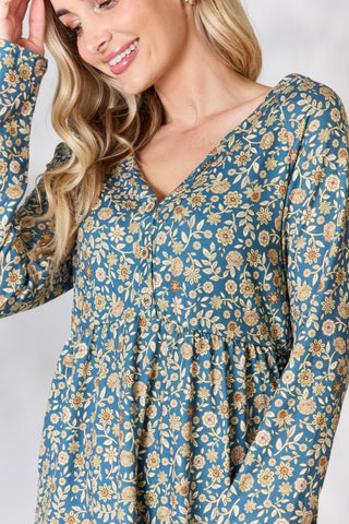 Shop Heimish Full Size Floral Half Button Long Sleeve Blouse - High-Quality U.S. Made Women’s Fashion with Free & Fast Shipping