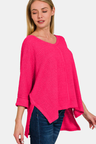 Shop Zenana V-Neck High-Low Jacquard Knit Top - High-Quality U.S. Made Women’s Fashion with Free & Fast Shipping