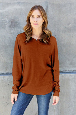 Shop Double Take Full Size Round Neck Long Sleeve T-Shirt - High-Quality U.S. Made Women’s Fashion with Free & Fast Shipping