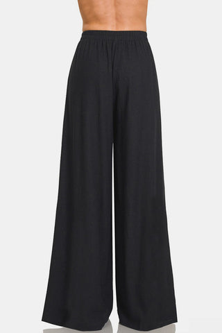 Shop Zenana Pleated Linen Blend Wide Leg Pants - High-Quality U.S. Made Women’s Fashion with Free & Fast Shipping