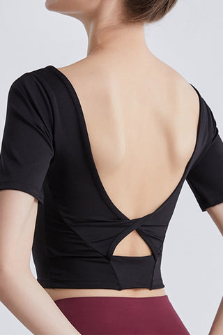 Shop Cutout Backless Round Neck Active T-Shirt - High-Quality U.S. Made Women’s Fashion with Free & Fast Shipping