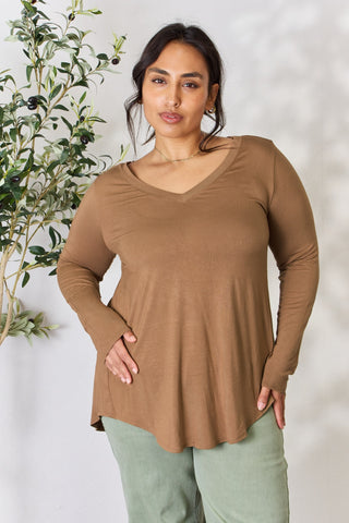 Shop Zenana Full Size Long Sleeve V-Neck Top - High-Quality U.S. Made Women’s Fashion with Free & Fast Shipping