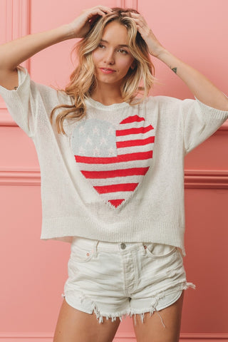 Shop BiBi Striped Heart Contrast Knit Top - High-Quality U.S. Made Women’s Fashion with Free & Fast Shipping