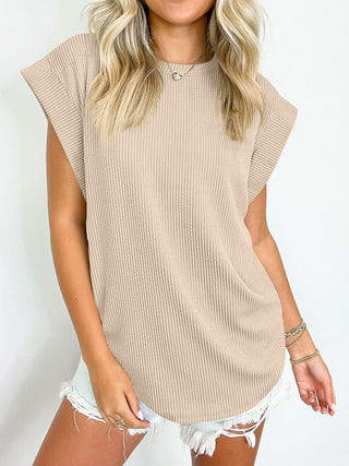 Shop Lovelet Textured Round Neck Cap Sleeve Blouse - High-Quality U.S. Made Women’s Fashion with Free Fast Shipping