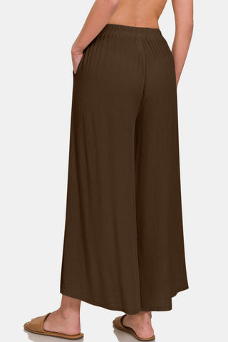 Shop Zenana Woven Wide Leg Pants With Pockets - High-Quality U.S. Made Women’s Fashion with Free & Fast Shipping