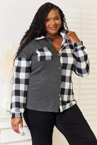 Shop Heimish Solid Plaid Contrast Shacket - High-Quality U.S. Made Women’s Fashion with Free & Fast Shipping