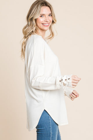 Shop Culture Code Full Size V-Neck Dropped Shoulder Blouse - High-Quality U.S. Made Women’s Fashion with Free & Fast Shipping