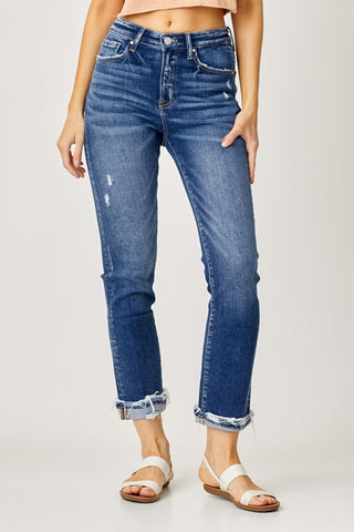 Shop Risen Full Size High-Rise Frayed Cuffed Straight Jeans - High-Quality U.S. Made Women’s Fashion with Free & Fast Shipping