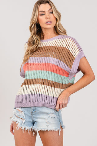 Shop SAGE + FIG Color Block Striped Crochet Sweater - High-Quality U.S. Made Women’s Fashion with Free & Fast Shipping