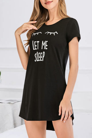 Shop Black Graphic Round Neck Short Sleeve Lounge Dress - High-Quality U.S. Made Women’s Fashion with Free & Fast Shipping