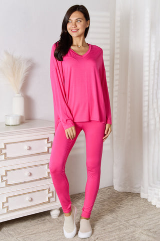 Shop Basic Bae Full Size V-Neck Soft Rayon Long Sleeve Top and Pants Lounge Set - High-Quality U.S. Made Women’s Fashion with Free Fast Shipping