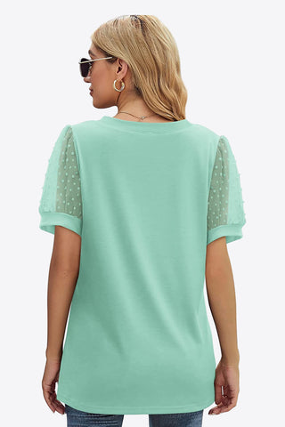 Shop Swiss Dot Puff Sleeve V-Neck Tee - High-Quality U.S. Made Women’s Fashion with Free & Fast Shipping