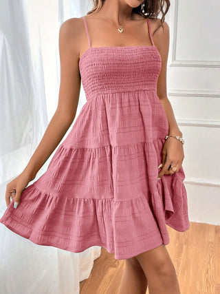 Shop Dusty Pink Tiered Smocked Square Neck Cami Dress - High-Quality U.S. Made Women’s Fashion with Free & Fast Shipping