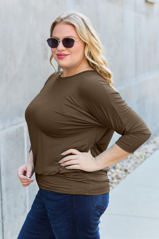 Shop Basic Bae Full Size Round Neck Batwing Sleeve Top - High-Quality U.S. Made Women’s Fashion with Free & Fast Shipping