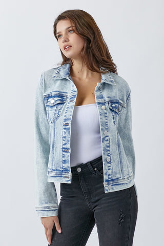 Shop Acid Light RISEN Button Up Washed Denim Jacket - High-Quality U.S. Made Women’s Fashion with Free & Fast Shipping