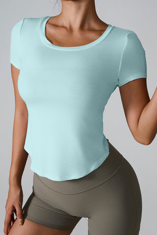 Shop Cutout Round Neck Short Sleeve Active T-Shirt - High-Quality U.S. Made Women’s Fashion with Free & Fast Shipping