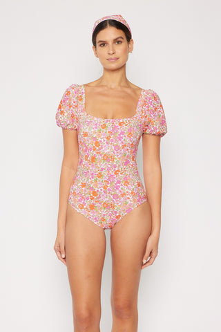 Shop Marina West Swim Floral Puff Sleeve One-Piece - High-Quality U.S. Made Women’s Fashion with Free Fast Shipping