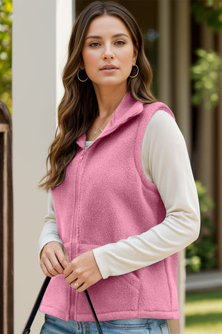 Shop Pink Zip Up Vest Coat with Pockets - High-Quality U.S. Made Women’s Fashion with Free & Fast Shipping