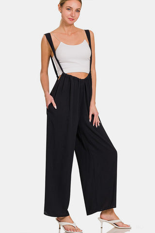 Shop Zenana Tie Back Suspender Jumpsuit with Pockets - High-Quality U.S. Made Women’s Fashion with Free & Fast Shipping