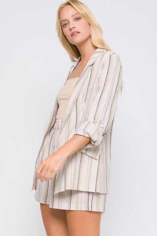 Shop Love Tree Linen Woven Striped Blazer - High-Quality U.S. Made Women’s Fashion with Free & Fast Shipping