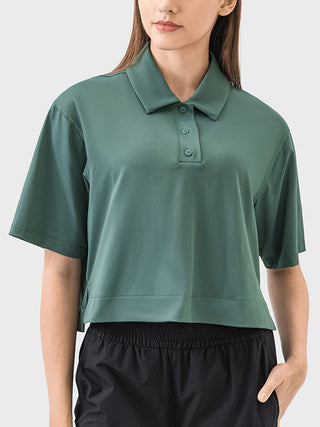 Shop Millennia Half Button Short Sleeve Active T-Shirt - High-Quality U.S. Made Women’s Fashion with Free & Fast Shipping