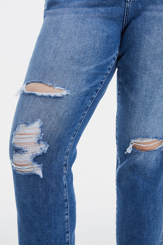 Shop BAYEAS Full Size High Waist Distressed Cat's Whiskers Straight Jeans - High-Quality U.S. Made Women’s Fashion with Free & Fast Shipping