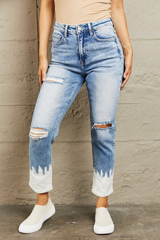 Shop Medium BAYEAS High Waisted Distressed Painted Cropped Skinny Jeans - High-Quality U.S. Made Women’s Fashion with Free & Fast Shipping