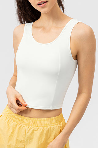 Shop White Round Neck Wide Strap Active Tank - High-Quality U.S. Made Women’s Fashion with Free & Fast Shipping