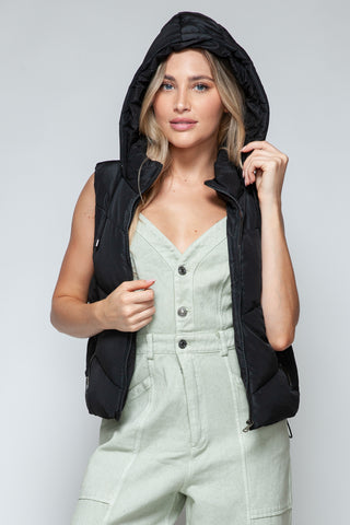 Shop Snobbish Zip Up Quilted Hooded Vest - High-Quality U.S. Made Women’s Fashion with Free Fast Shipping