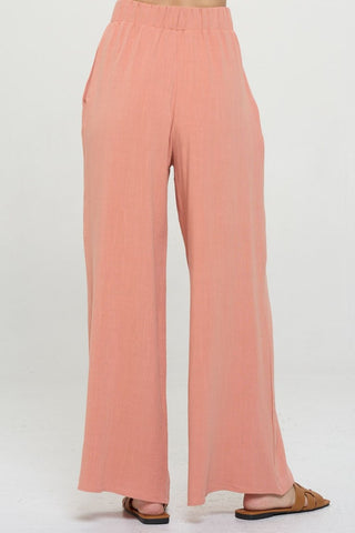 Shop RENEE C Linen Wide Leg Pants with Pockets - High-Quality U.S. Made Women’s Fashion with Free & Fast Shipping