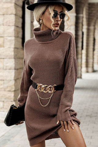 Shop Turtleneck Dropped Shoulder Mini Sweater Dress - High-Quality U.S. Made Women’s Fashion with Free & Fast Shipping