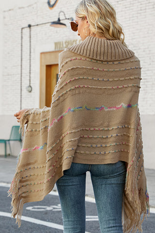 Shop Cloak Sleeve Fringe Detail Poncho - High-Quality U.S. Made Women’s Fashion with Free Fast Shipping