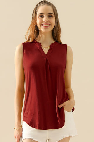 Shop BURGUNDY Ninexis Full Size Notched Sleeveless Top - High-Quality U.S. Made Women’s Fashion with Free & Fast Shipping