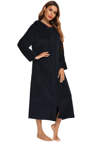 Shop Zip Front Hooded Night Dress with Pockets - High-Quality U.S. Made Women’s Fashion with Free Fast Shipping