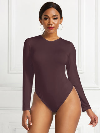 Shop Round Neck Long Sleeve Bodysuit - High-Quality U.S. Made Women’s Fashion with Free & Fast Shipping