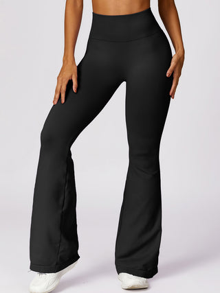 Shop Black Wide Waistband High Waist Bootcut Pants - High-Quality U.S. Made Women’s Fashion with Free & Fast Shipping