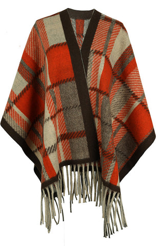 Shop Brick Red One Size Cloak Sleeve Fringe Detail Poncho - High-Quality U.S. Made Women’s Fashion with Free & Fast Shipping