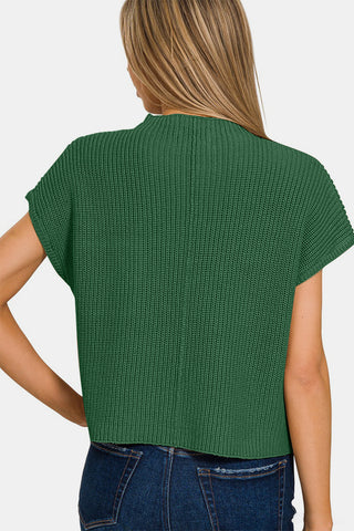 Shop Zenana Mock Neck Short Sleeve Cropped Sweater - High-Quality U.S. Made Women’s Fashion with Free & Fast Shipping