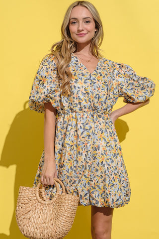 Shop And The Why Full Size Floral Surplice Puff Sleeve Dress - High-Quality U.S. Made Women’s Fashion with Free & Fast Shipping