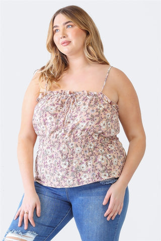 Shop Zenobia Plus Size Frill Floral Square Neck Cami - High-Quality U.S. Made Women’s Fashion with Free Fast Shipping