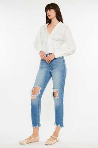 Shop Kancan Distressed Frayed Hem Cropped Jeans - High-Quality U.S. Made Women’s Fashion with Free Fast Shipping